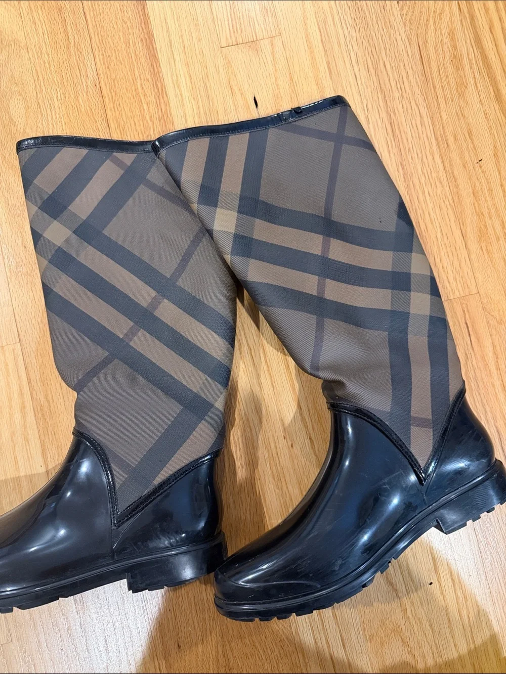 100% Authentic Burberry Rubber Plaid Tall Rain Boots